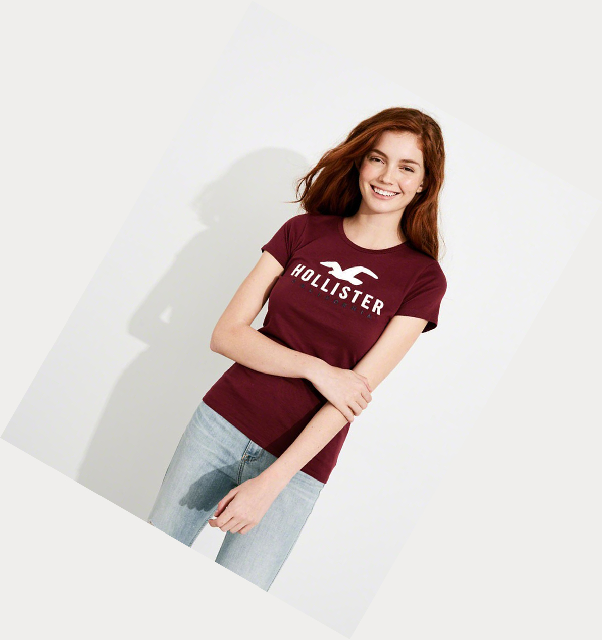 Burgundy Hollister Slim Crew Women's Short Sleeve | ZA-UPSE817