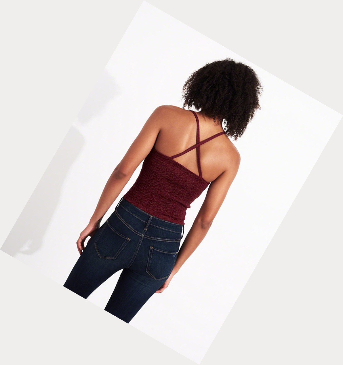 Burgundy Hollister Smocked High-Neck Women's Tanks | ZA-GIYJ250