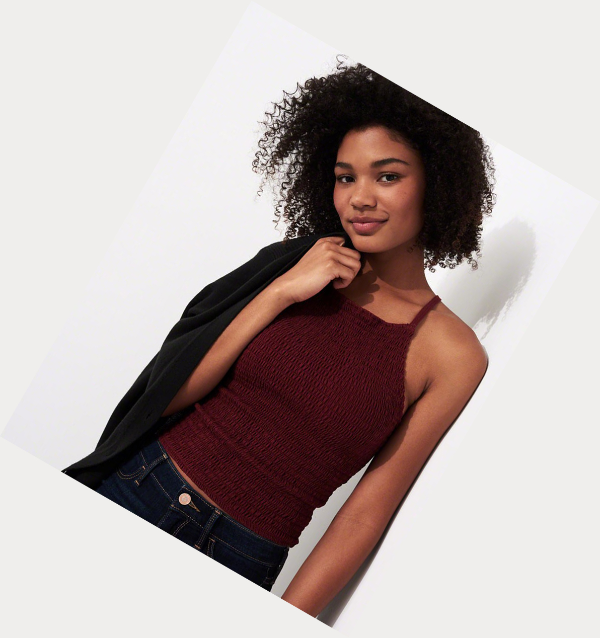 Burgundy Hollister Smocked High-Neck Women's Tanks | ZA-GIYJ250