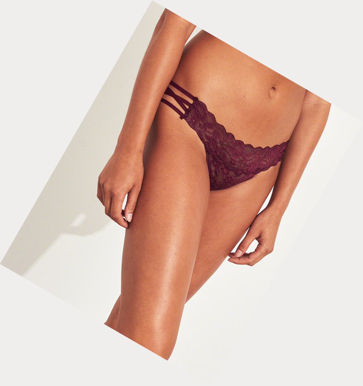 Burgundy Hollister Strappy Lace Thong Women's Underwear | ZA-XGUI960