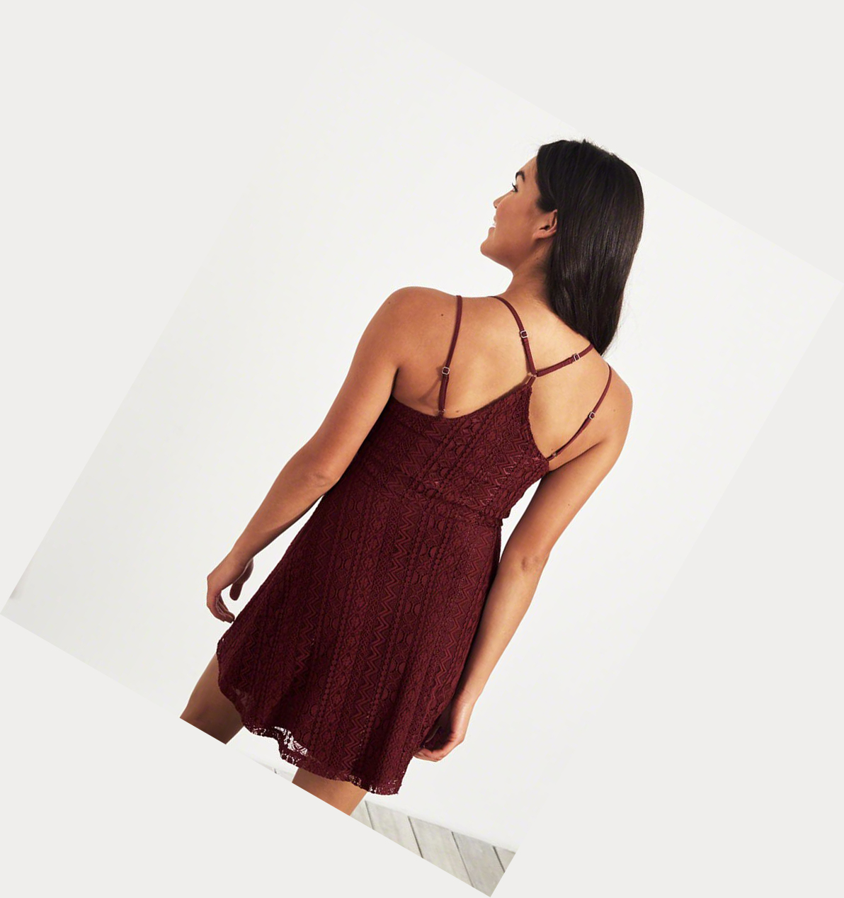 Burgundy Hollister Strappy Lace Women's Dress | ZA-TCPA613