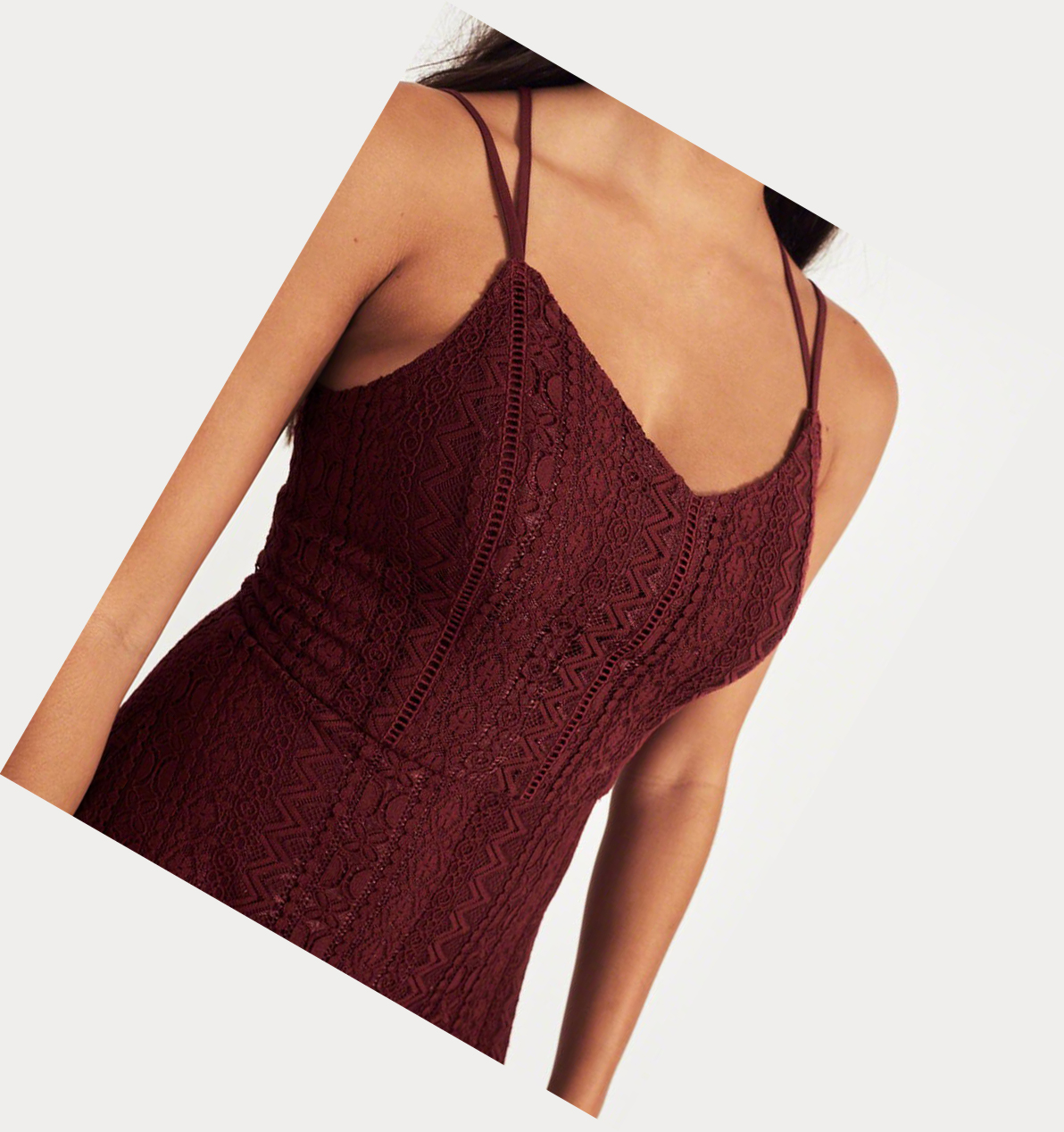 Burgundy Hollister Strappy Lace Women's Dress | ZA-TCPA613