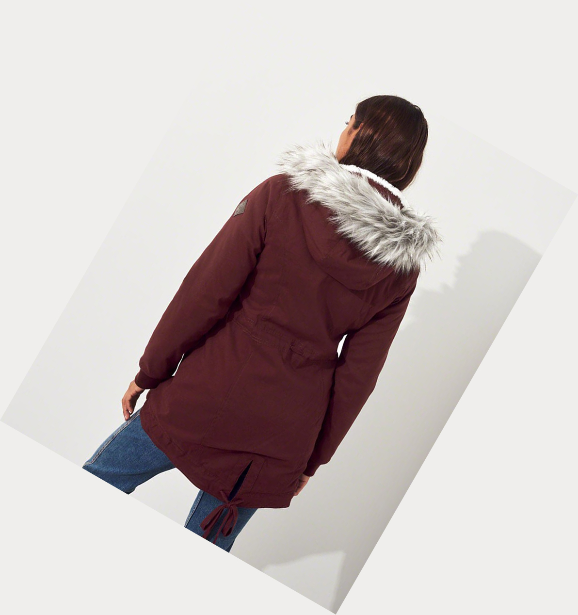 Burgundy Hollister Stretch Cozy-Lined Women's Parka Jackets | ZA-LHFM392