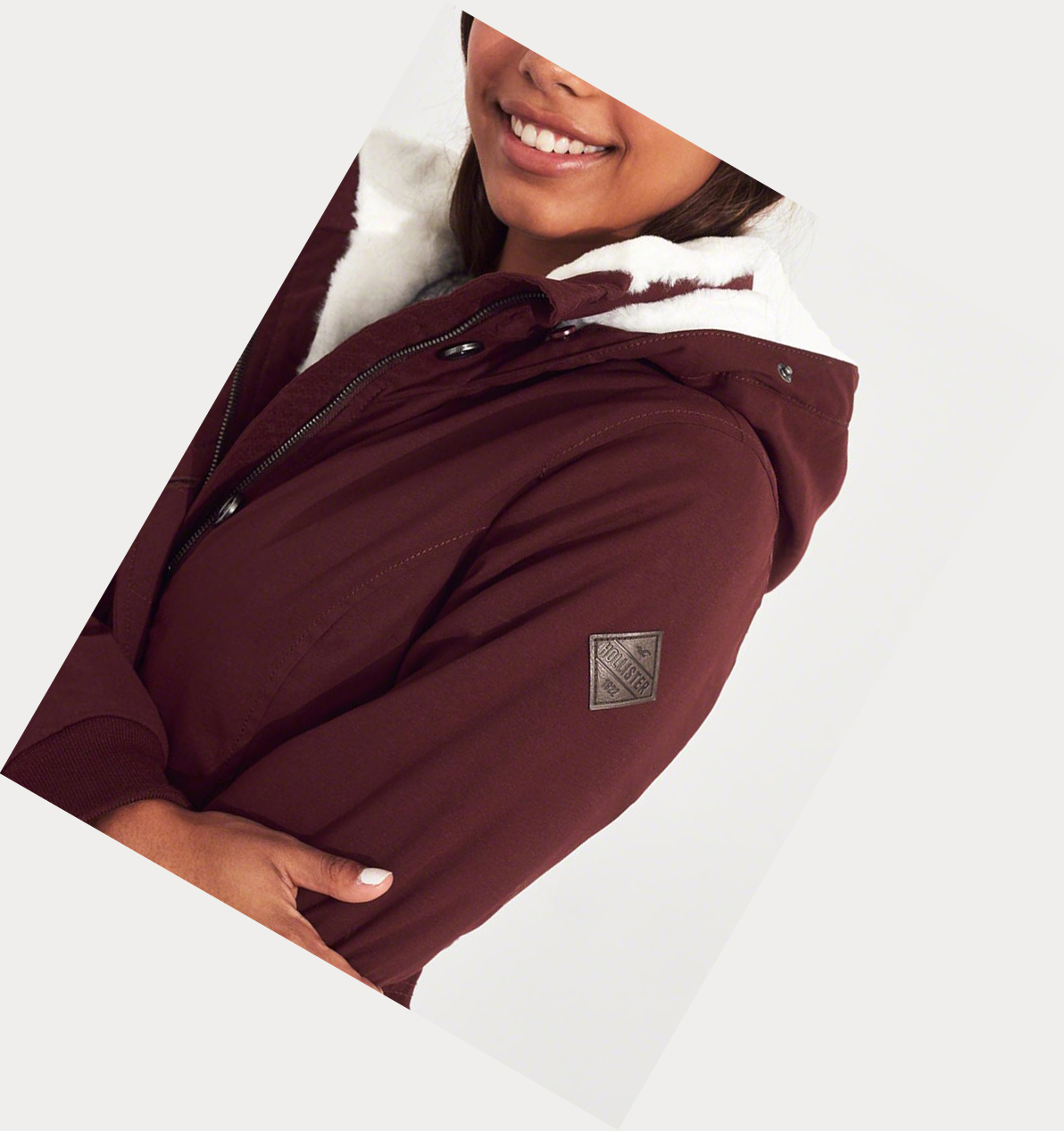 Burgundy Hollister Stretch Cozy-Lined Women's Parka Jackets | ZA-LHFM392