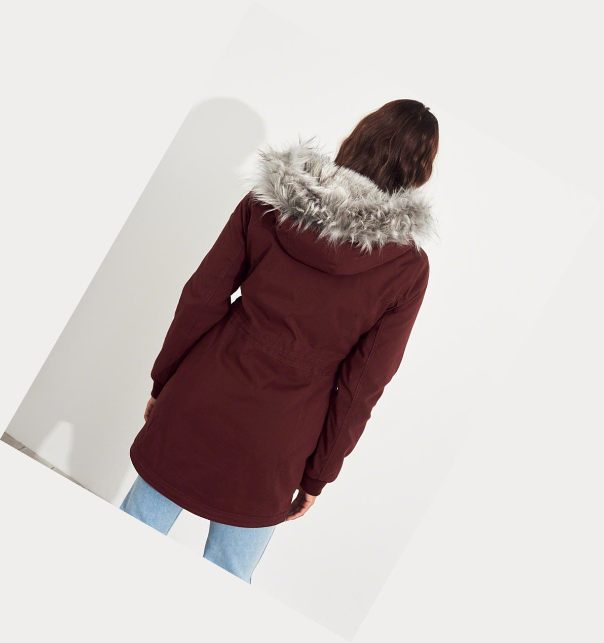 Burgundy Hollister Stretch Faux-Fur-Lined Women's Parka Jackets | ZA-LTPZ341