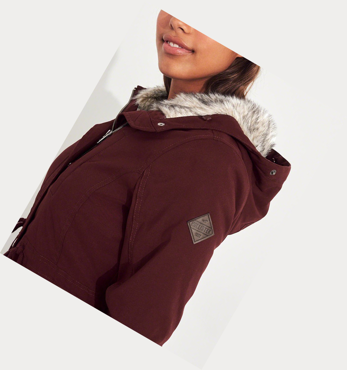 Burgundy Hollister Stretch Faux-Fur-Lined Women's Parka Jackets | ZA-LTPZ341