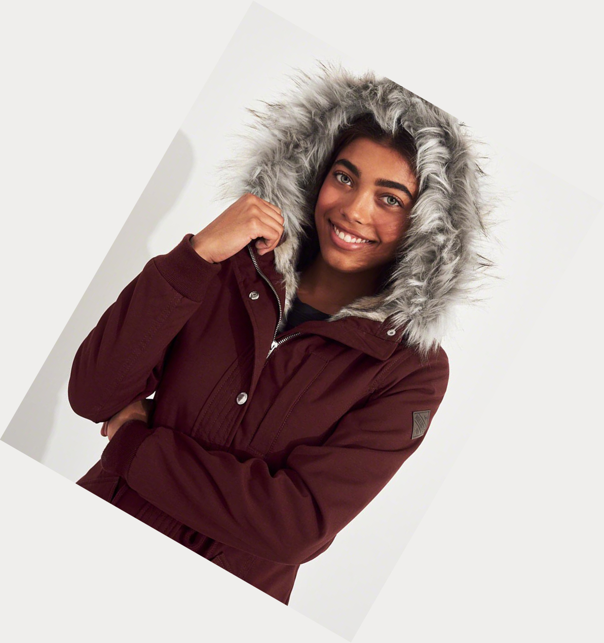 Burgundy Hollister Stretch Faux-Fur-Lined Women's Parka Jackets | ZA-LTPZ341