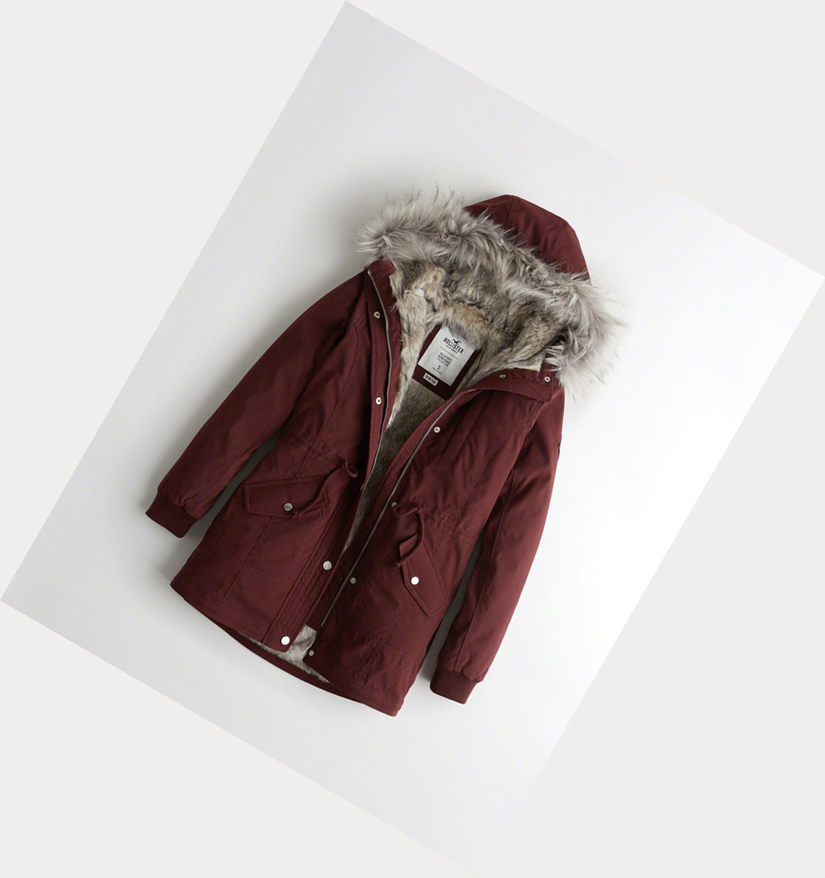 Burgundy Hollister Stretch Faux-Fur-Lined Women\'s Parka Jackets | ZA-LTPZ341