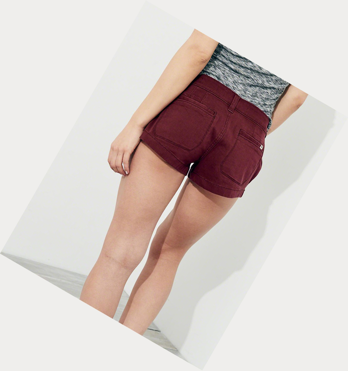 Burgundy Hollister Stretch Low-Rise Twill Chino Women's Shorts | ZA-RTHQ985