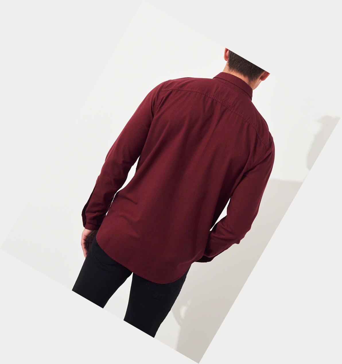 Burgundy Hollister Stretch Oxford Men's Long Sleeve | ZA-JXCM520