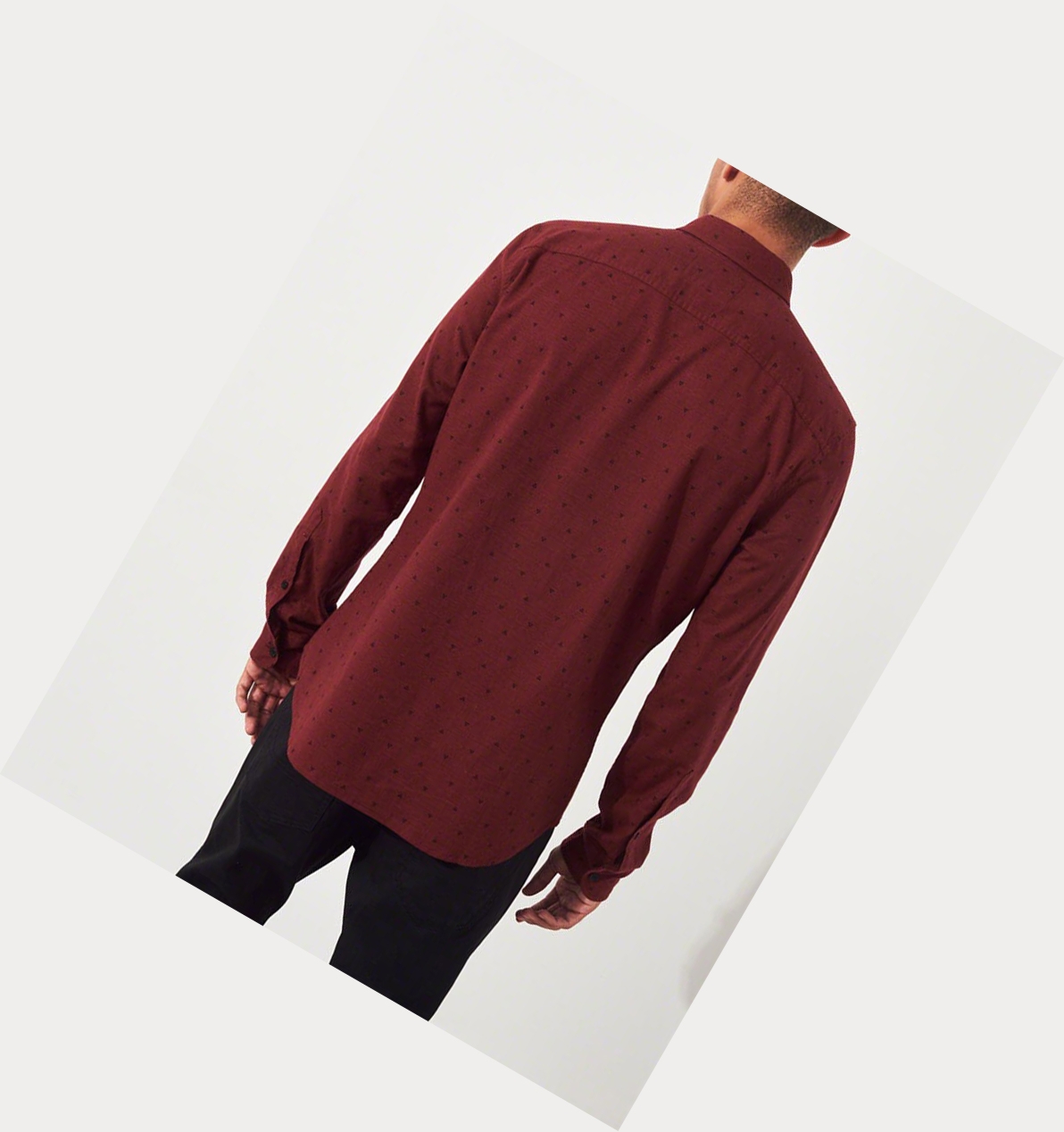 Burgundy Hollister Stretch Oxford Muscle Fit Men's Long Sleeve | ZA-DERY274