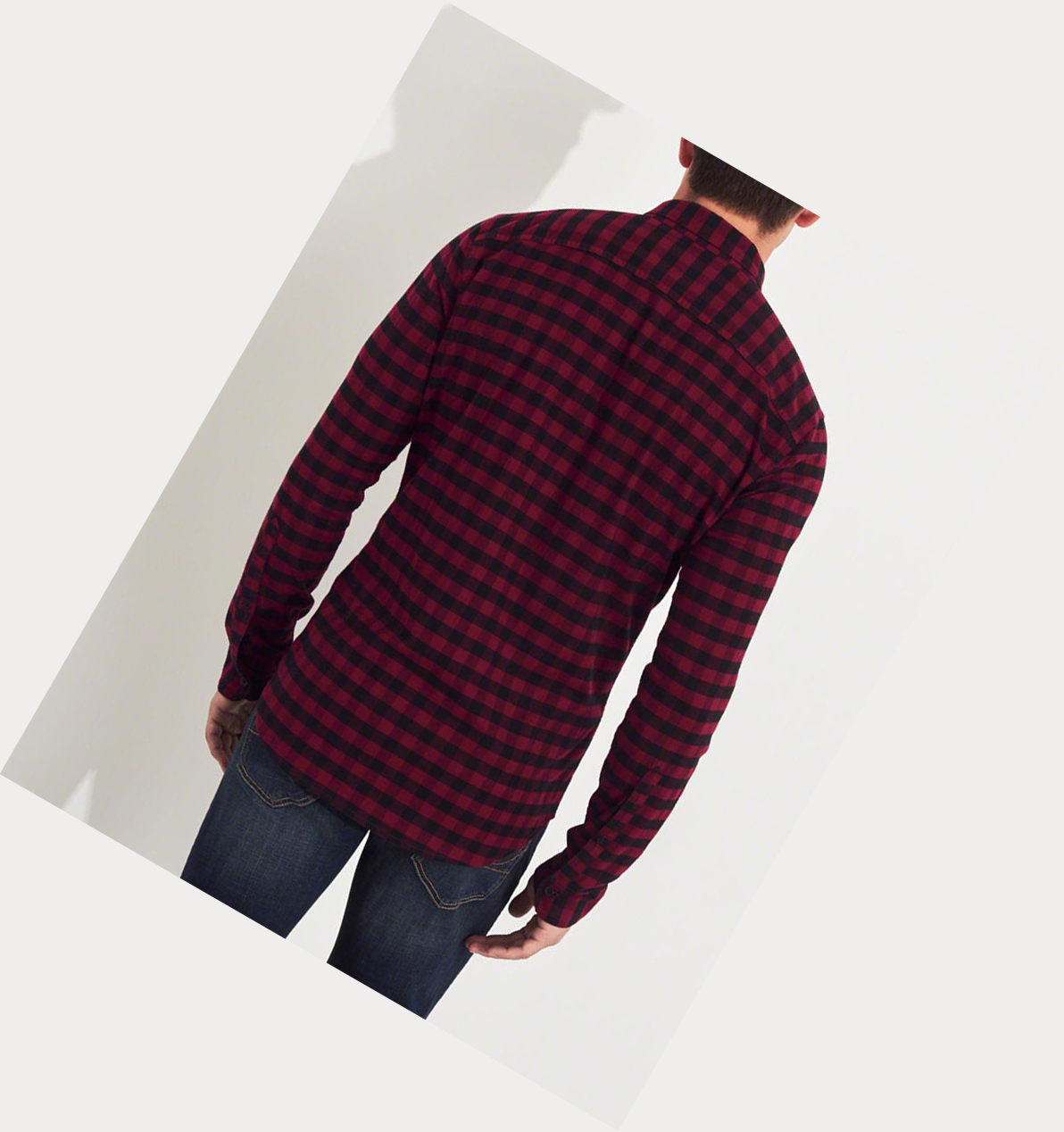 Burgundy Hollister Stretch Oxford Muscle Fit Men's Long Sleeve | ZA-RCQJ813