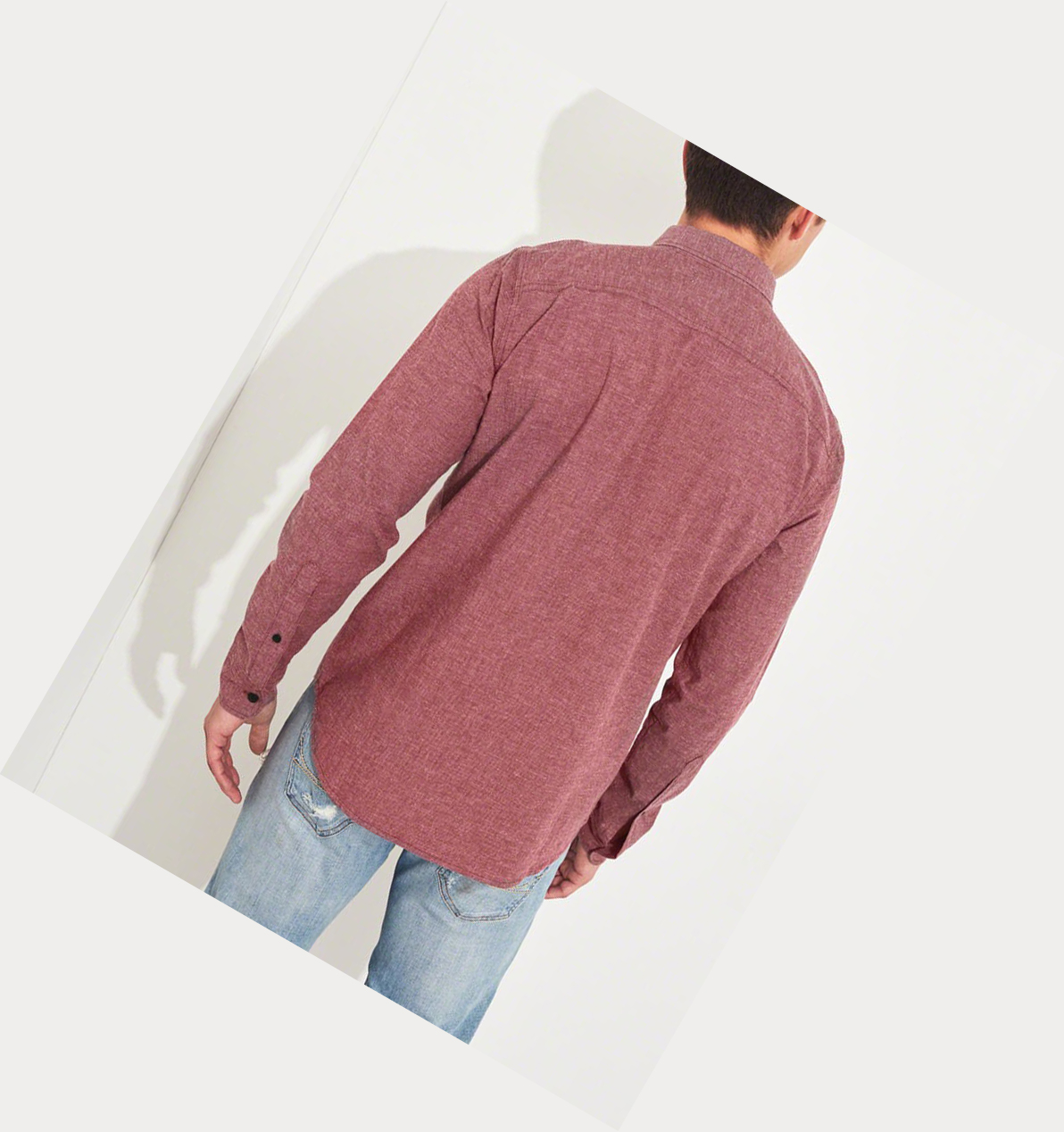 Burgundy Hollister Stretch Poplin Men's Long Sleeve | ZA-XVEW379