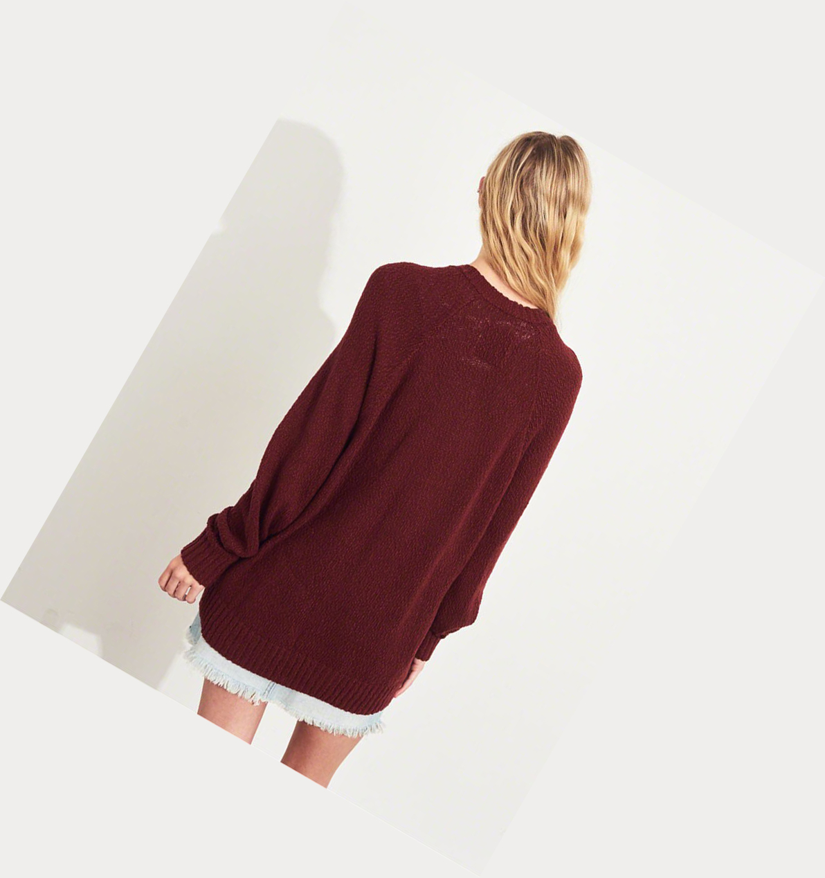 Burgundy Hollister Textured Oversized Cardigan Women's Sweaters | ZA-IRBJ148