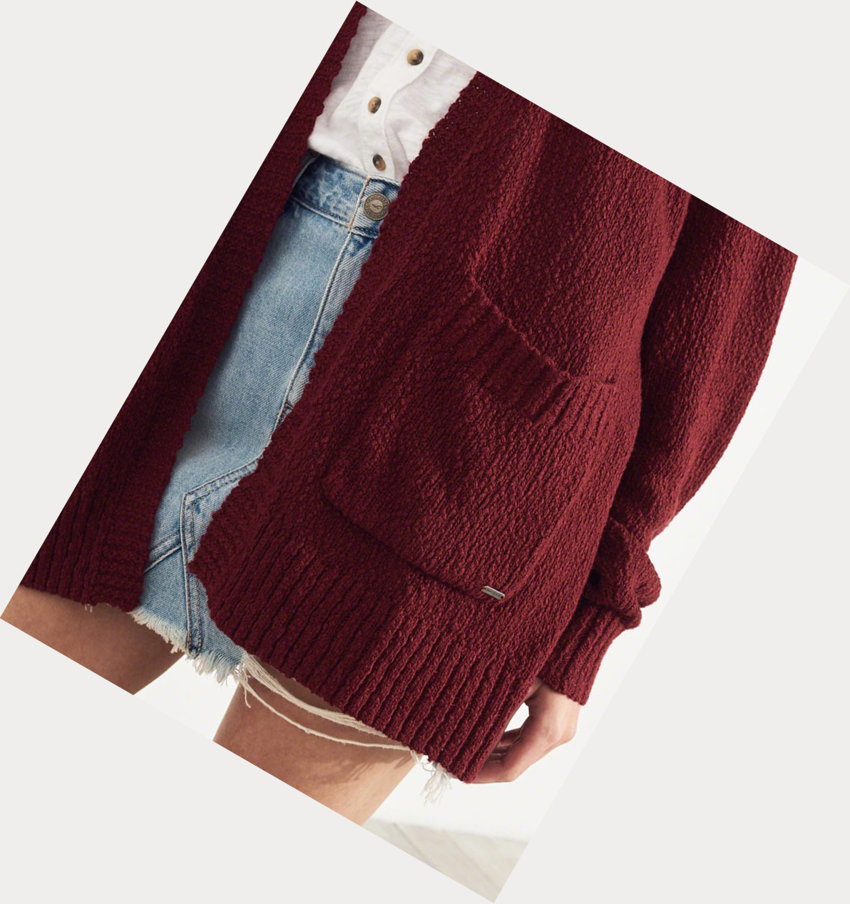 Burgundy Hollister Textured Oversized Cardigan Women's Sweaters | ZA-IRBJ148