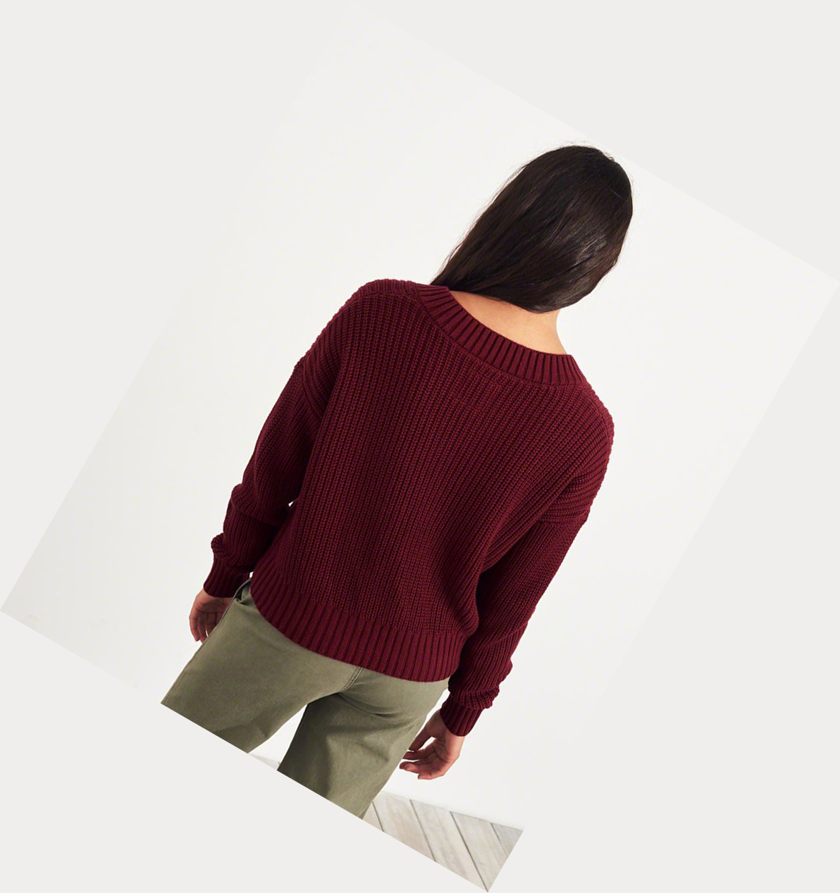 Burgundy Hollister V-Neck Women's Sweaters | ZA-OPUS437