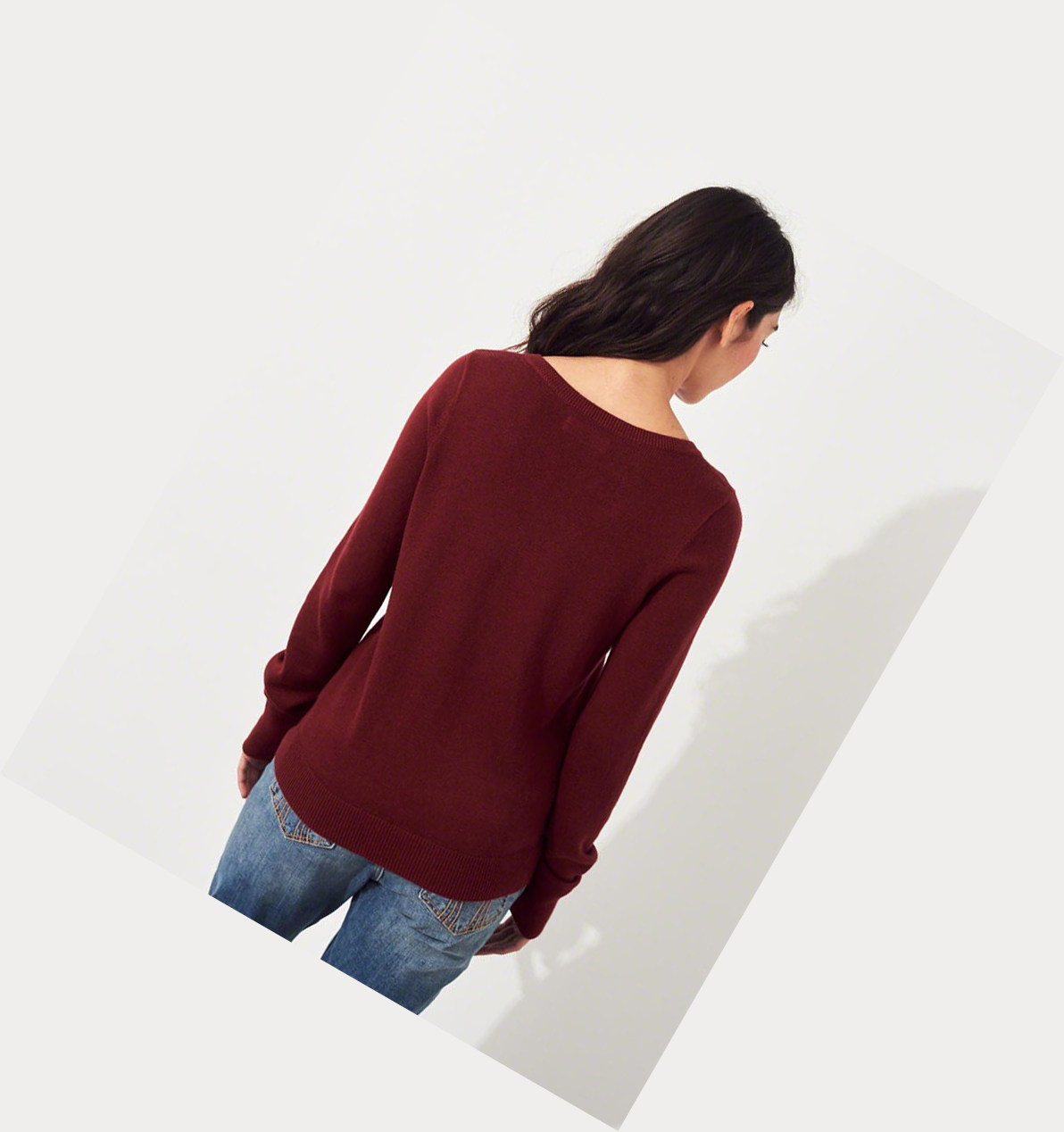 Burgundy Hollister V-Neck Women's Sweaters | ZA-XOUC486