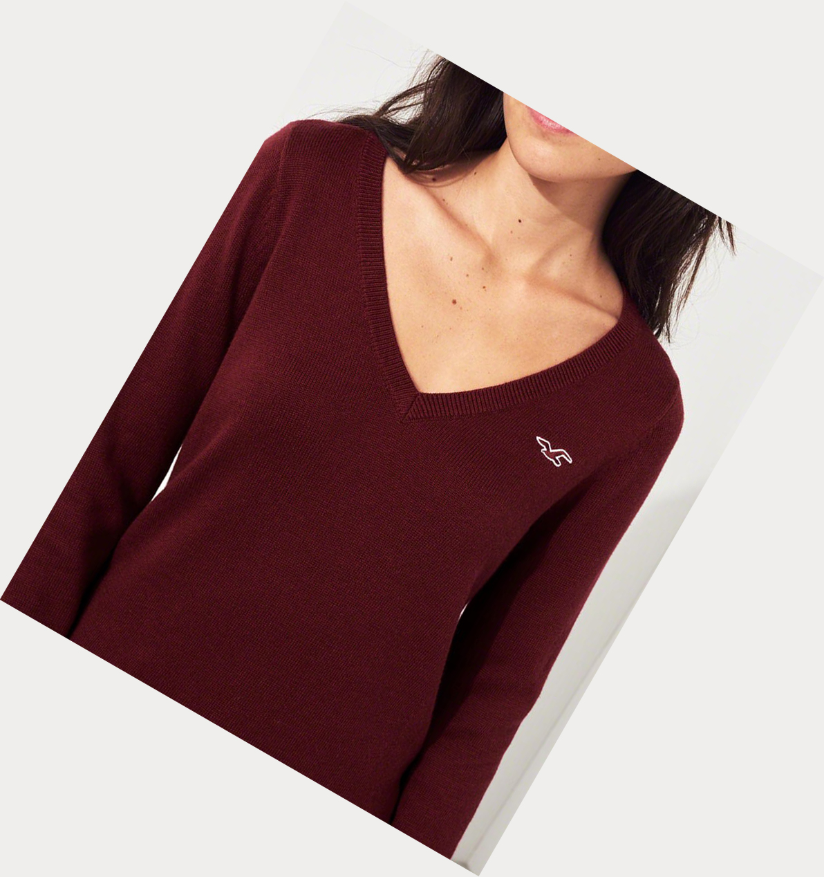 Burgundy Hollister V-Neck Women's Sweaters | ZA-XOUC486