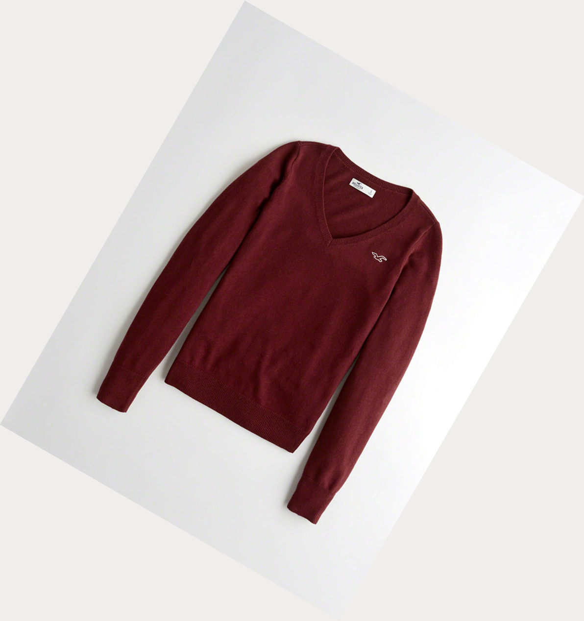 Burgundy Hollister V-Neck Women\'s Sweaters | ZA-XOUC486