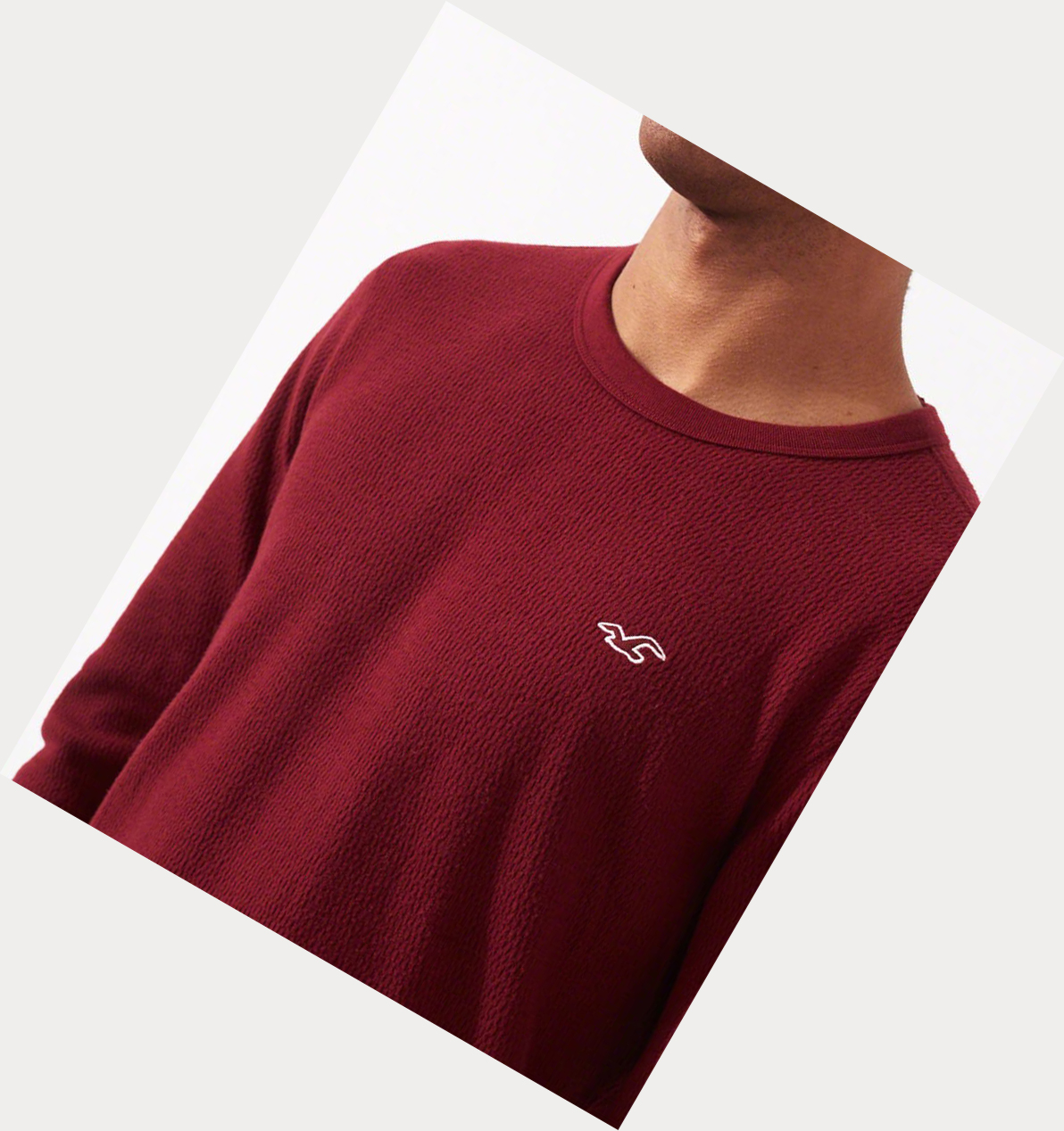 Burgundy Hollister Waffle Curved Hem Men's Long Sleeve | ZA-LVQW360