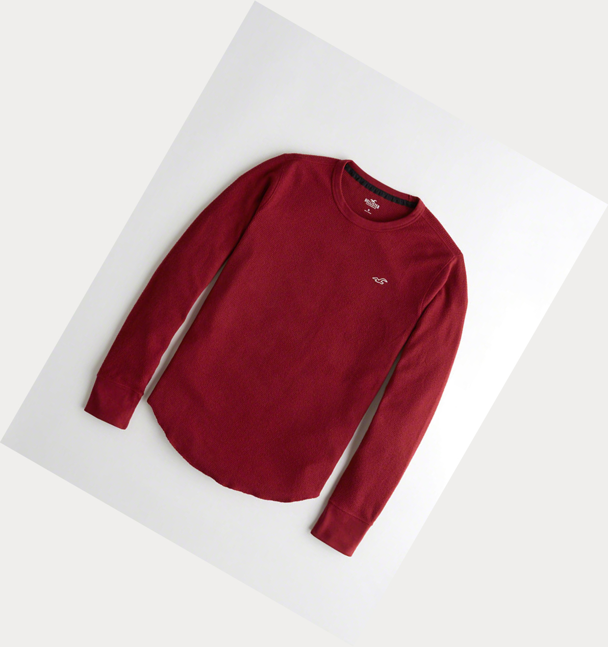 Burgundy Hollister Waffle Curved Hem Men\'s Long Sleeve | ZA-LVQW360