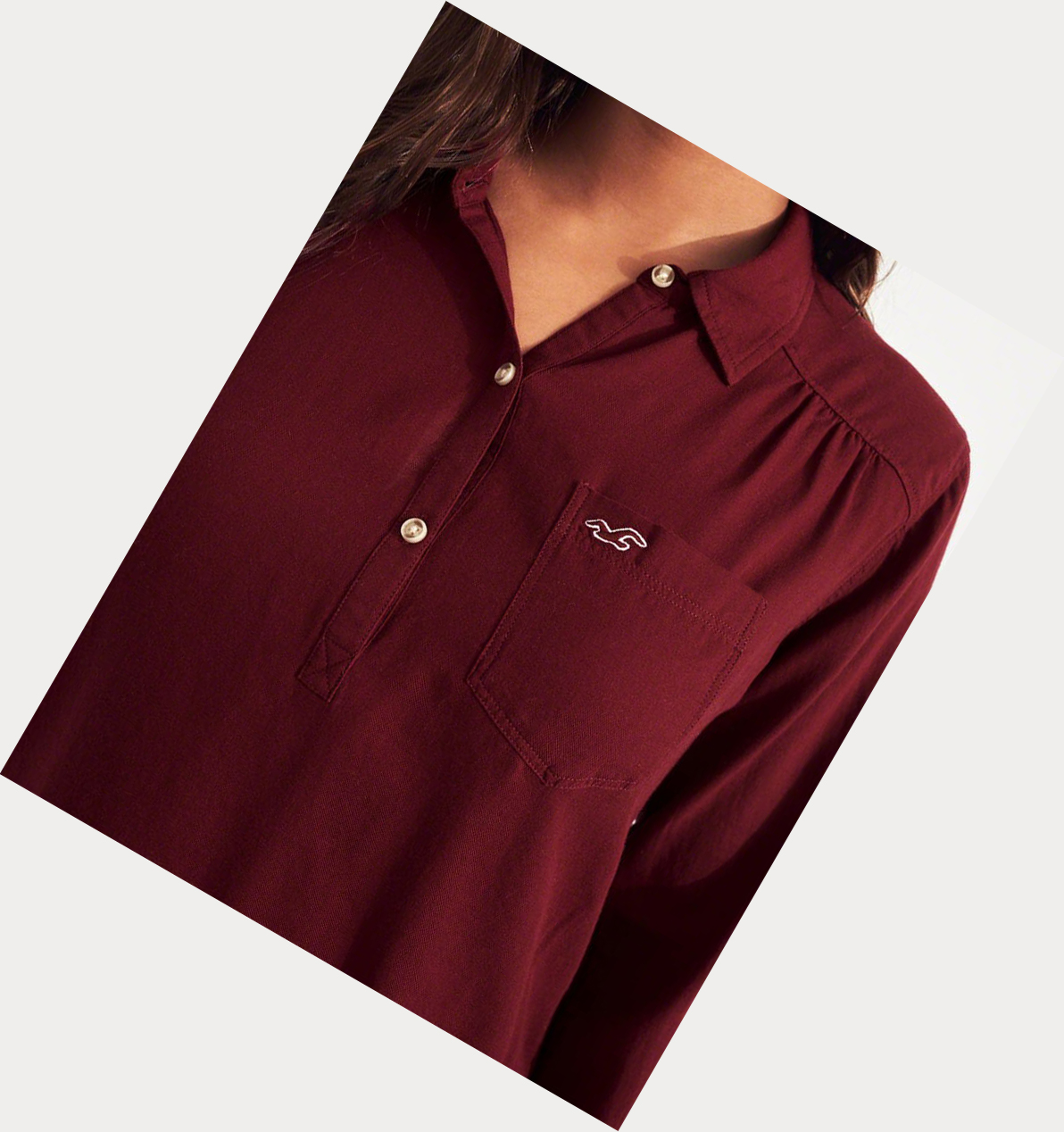 Burgundy Hollister Woven Popover Women's Long Sleeve | ZA-MOBE371