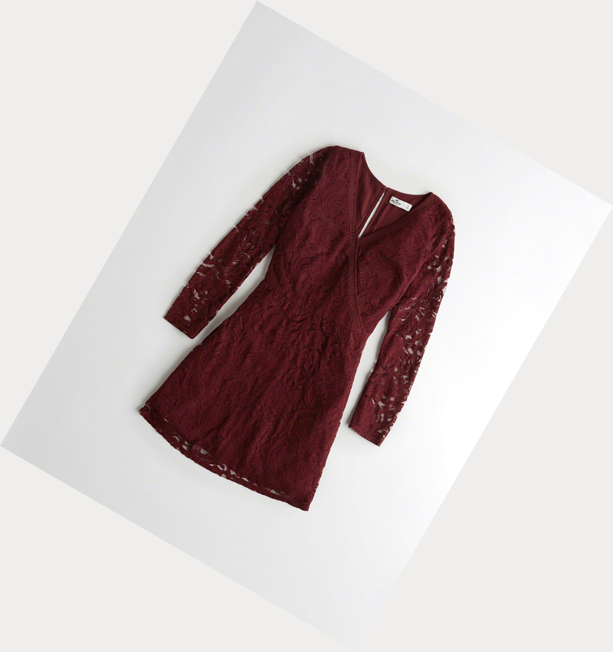 Burgundy Hollister Wrap-Front Lace Women\'s Dress | ZA-MKQU210