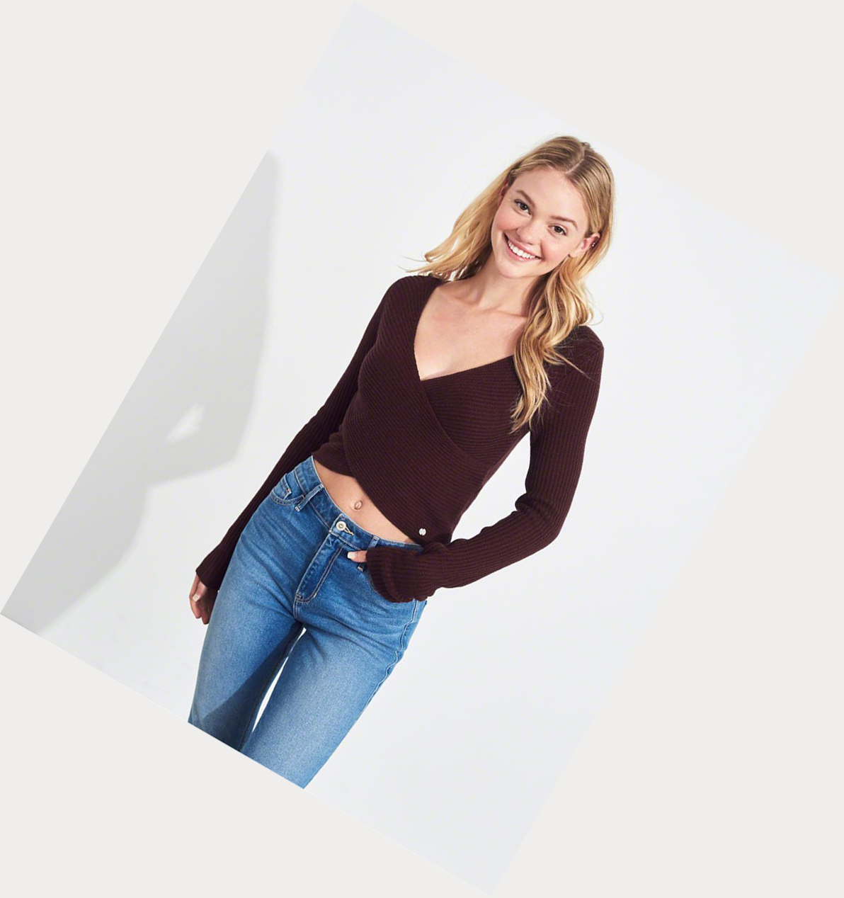 Burgundy Hollister Wrap-Front Women's Sweaters | ZA-RGDM247