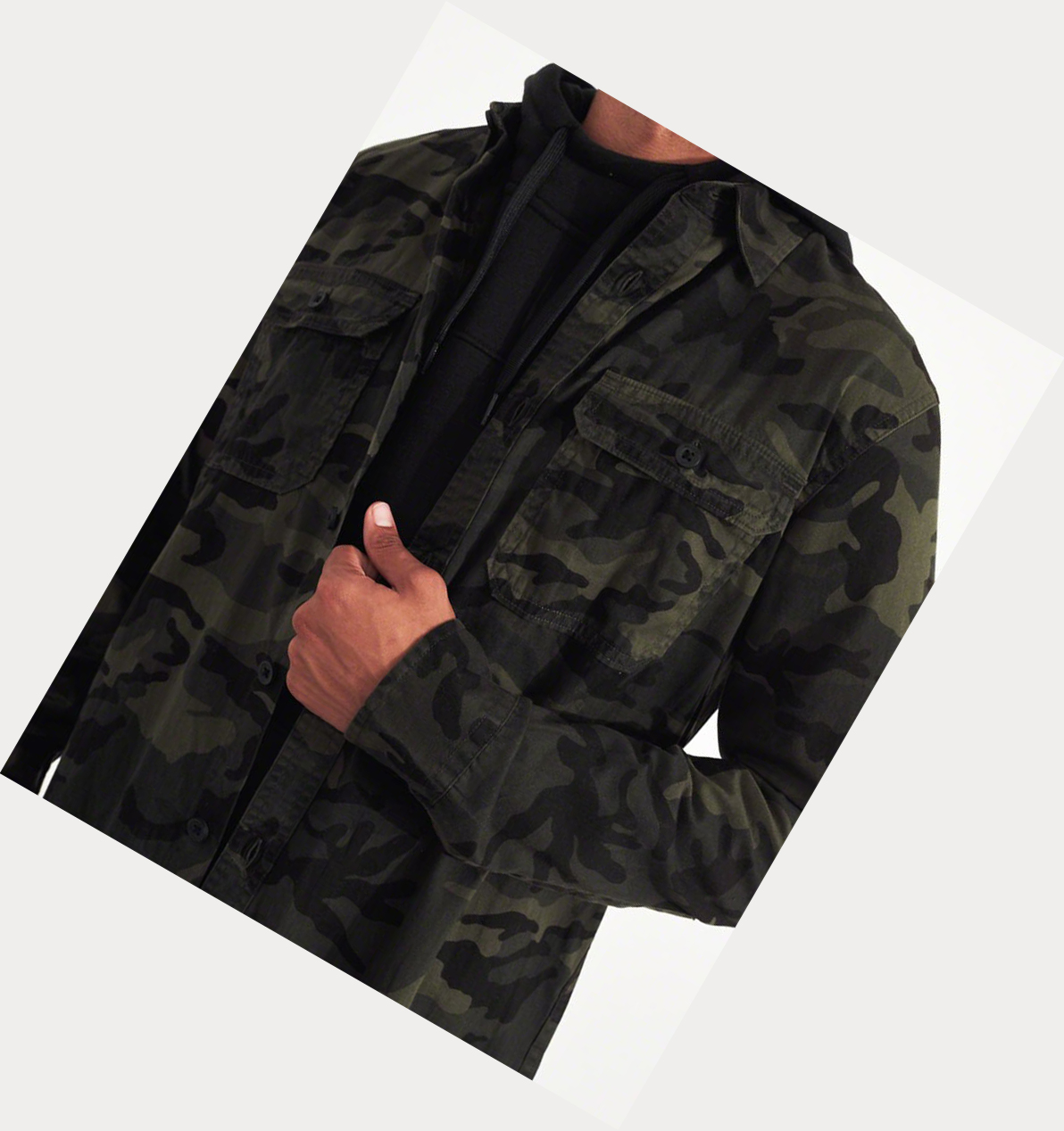 Camo Hollister Camo Twill Utility Men's Long Sleeve | ZA-USWX342