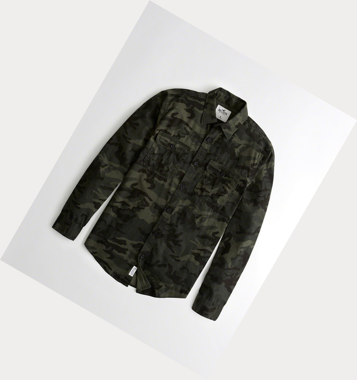 Camo Hollister Camo Twill Utility Men\'s Long Sleeve | ZA-USWX342