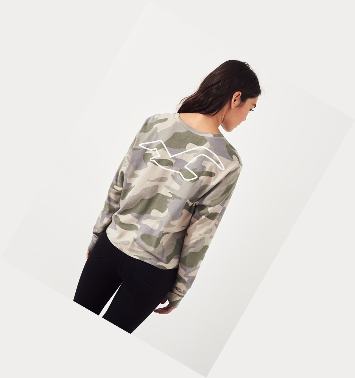 Camo Hollister Logo Crop Women's Long Sleeve | ZA-KJUZ451