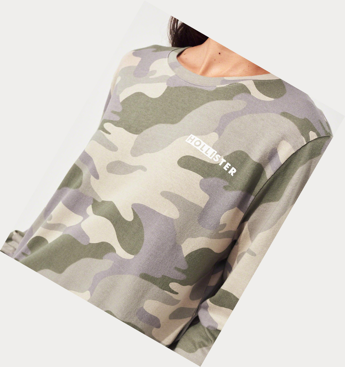 Camo Hollister Logo Crop Women's Long Sleeve | ZA-KJUZ451