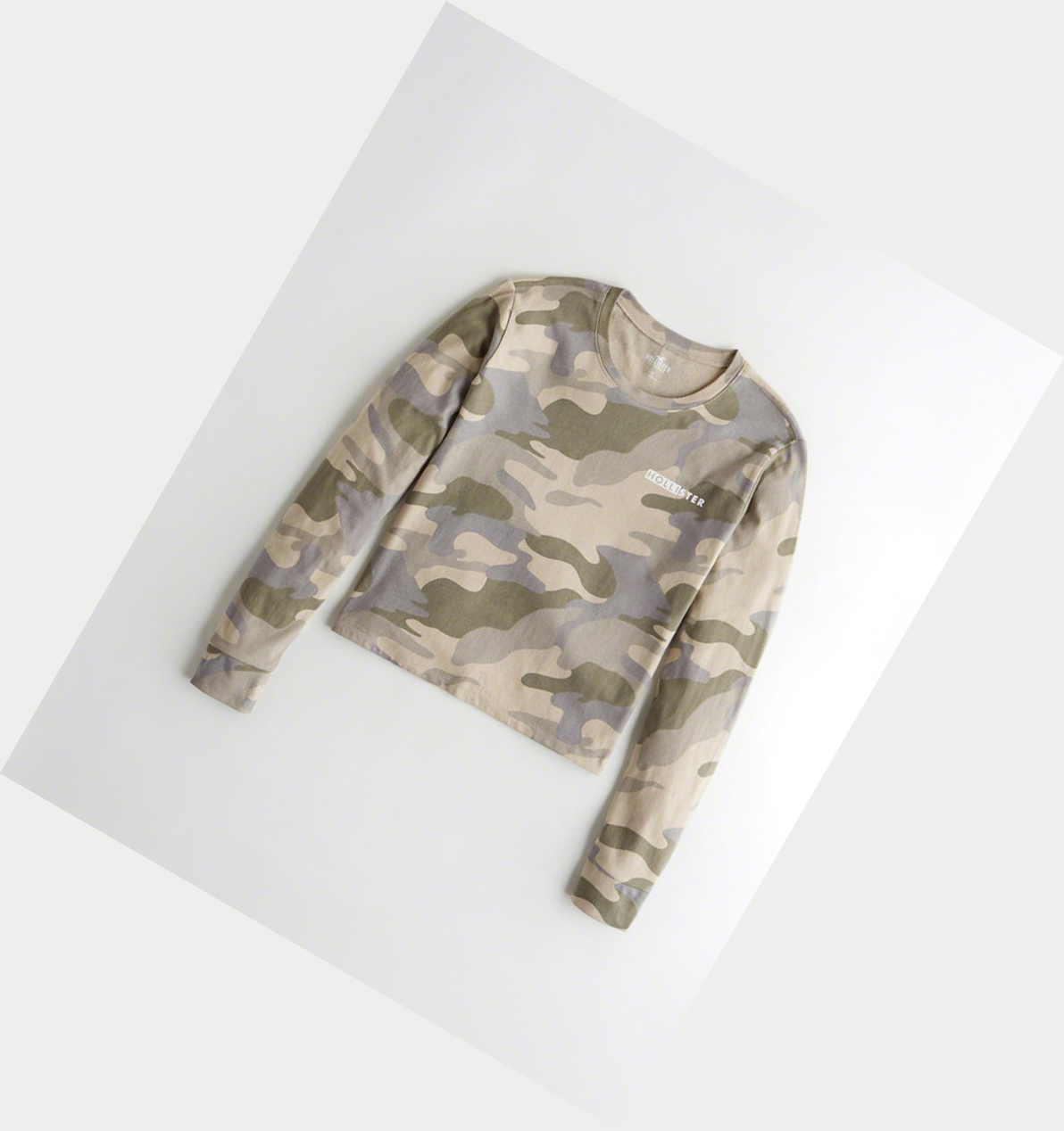 Camo Hollister Logo Crop Women\'s Long Sleeve | ZA-KJUZ451