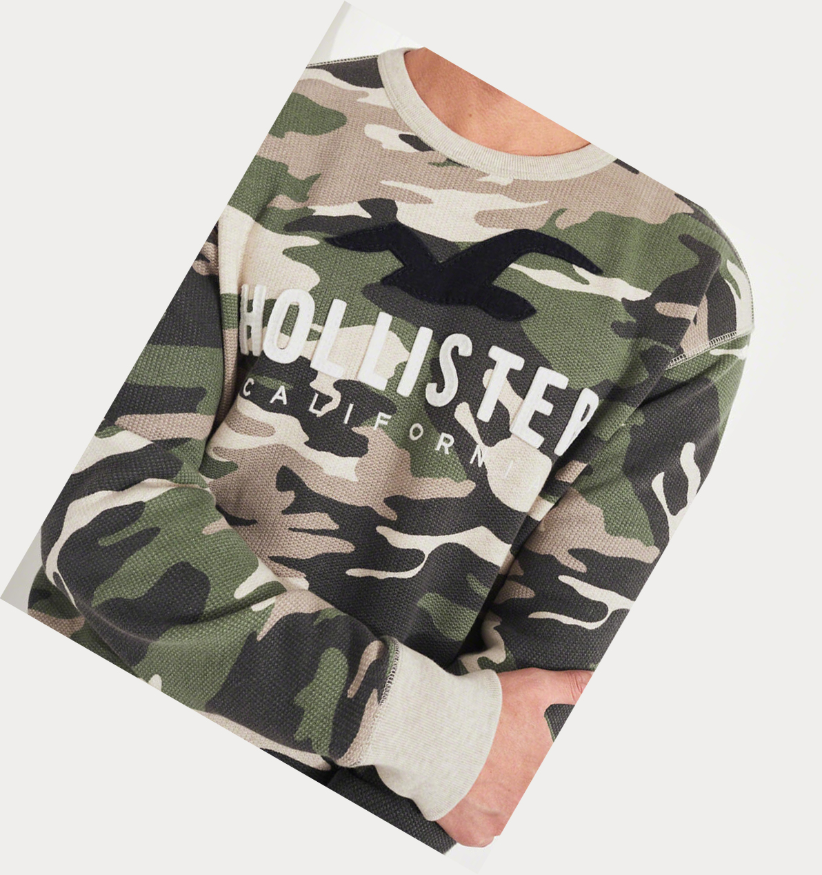 Camo Hollister Logo Graphic Crewneck Men's Sweatshirts | ZA-LZXD468