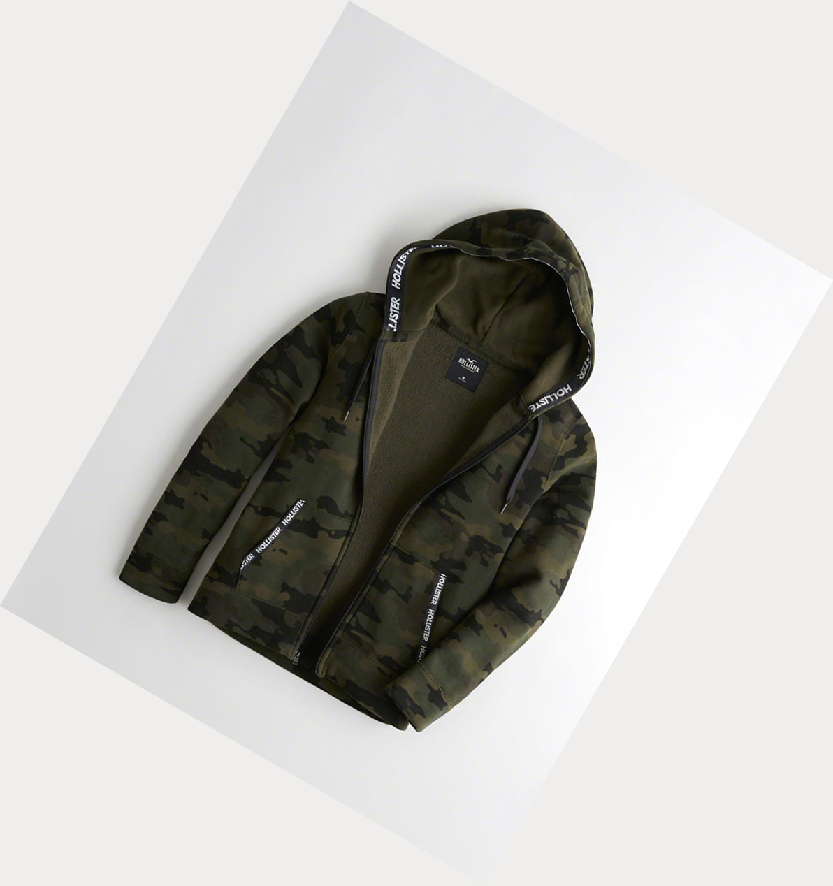 Camo Hollister Logo Tape Full-Zip Men\'s Hoodie | ZA-HWMI120