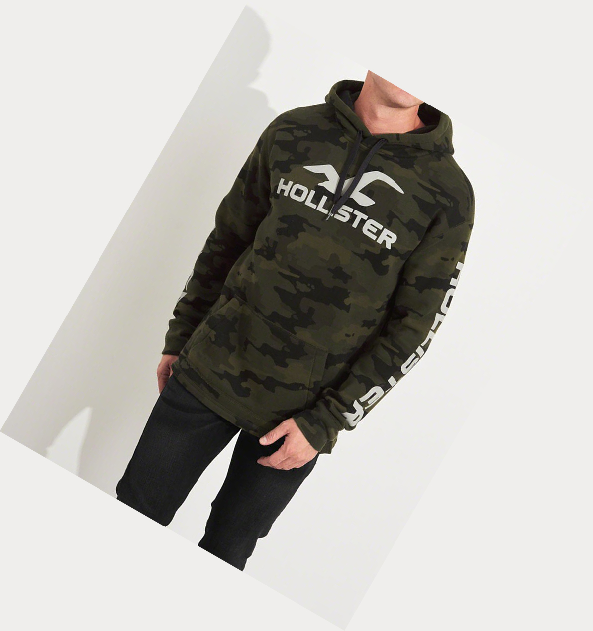 Camo Hollister Print Logo Graphic Men's Hoodie | ZA-CWRT348