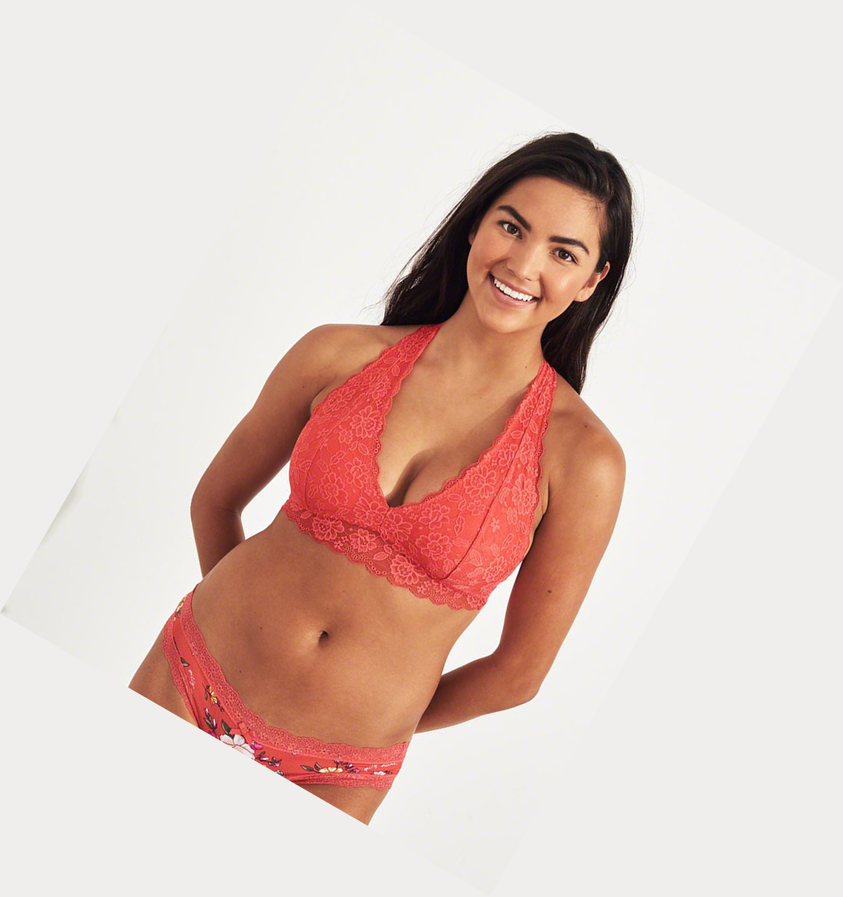 Coral Hollister Strappy Halter With Removable Pads Women's Bras | ZA-RKPG501