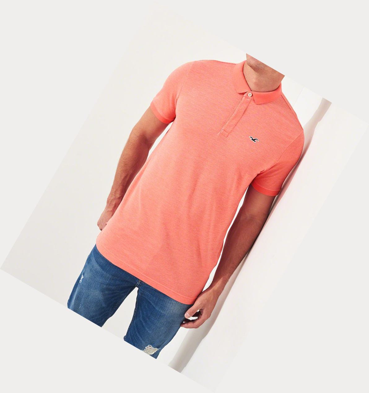 Coral Hollister Stretch Shrunken Collar Men's Polo Shirts | ZA-BALP240