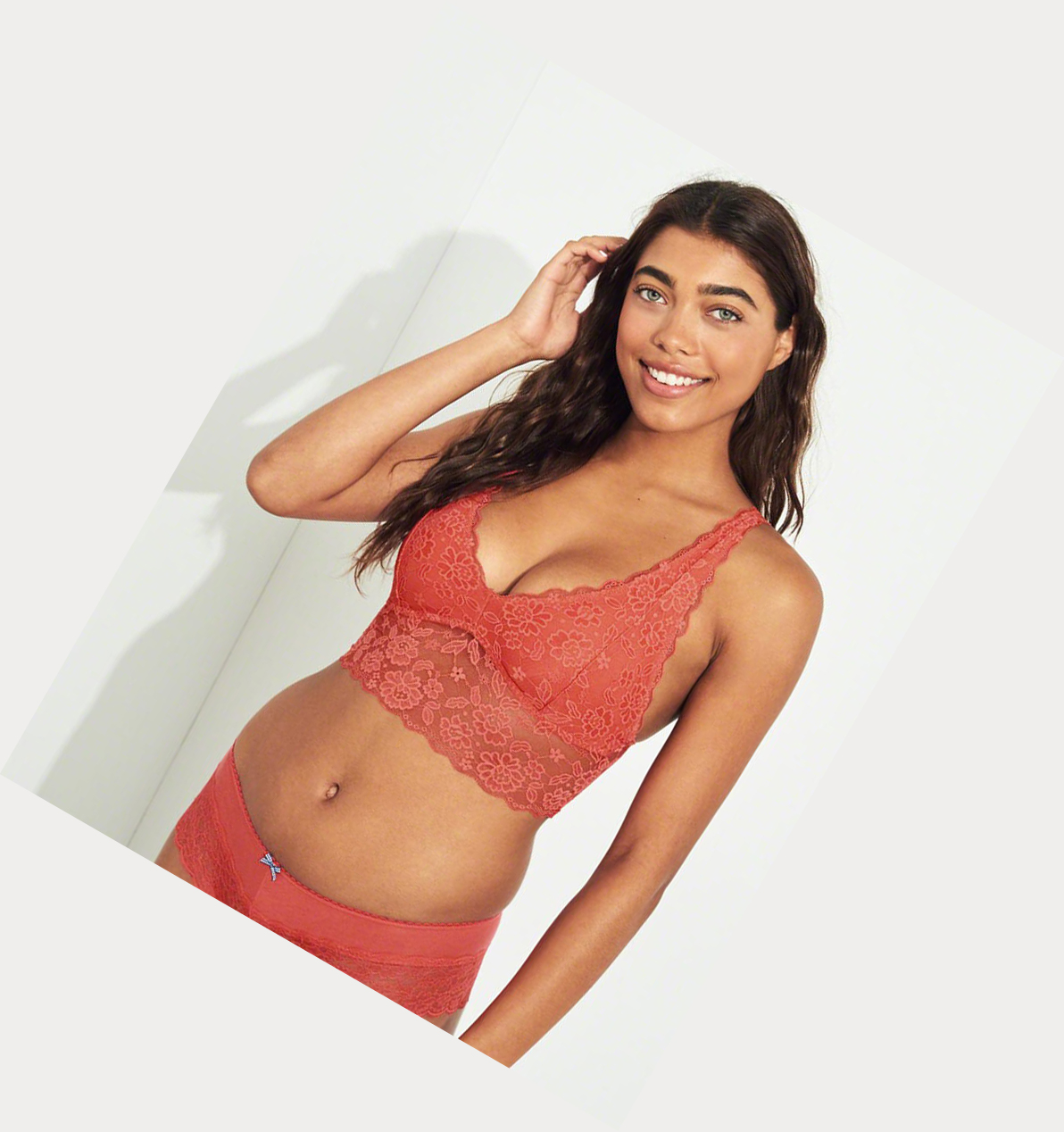 Coral Hollister Ultra Longline Triangle With Removable Pads Women's Bras | ZA-XCHZ426