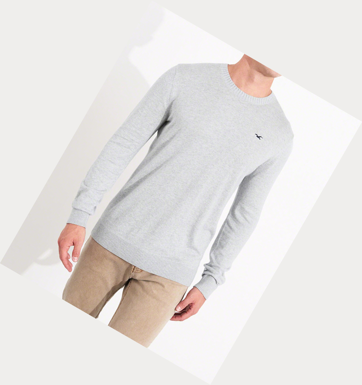 Cream Hollister Lightweight Crewneck Men's Sweaters | ZA-VRCK019