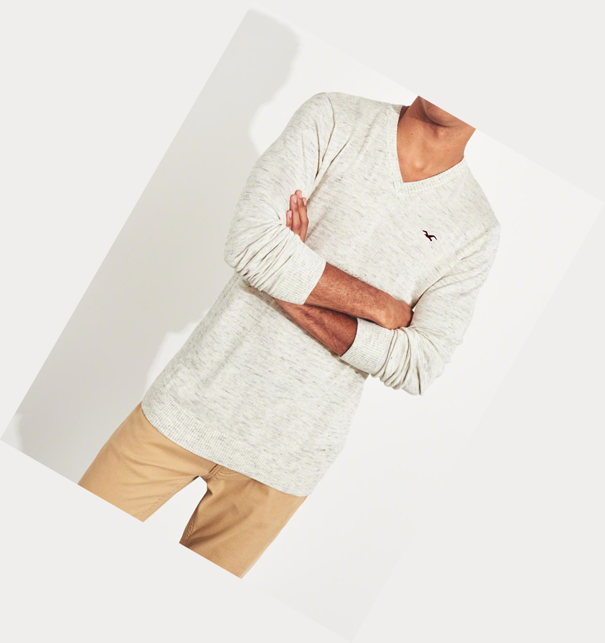 Cream Hollister Lightweight V-Neck Men's Sweaters | ZA-YHNI285