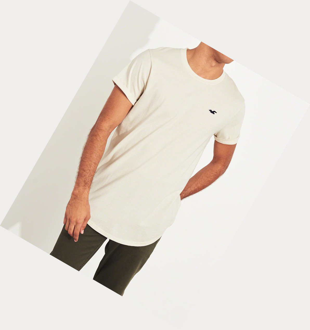 Cream Hollister Must-Have Curved Hem Men's Short Sleeve | ZA-MGXQ197