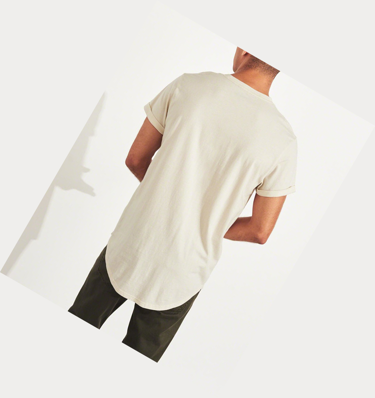 Cream Hollister Must-Have Curved Hem Men's Short Sleeve | ZA-MGXQ197