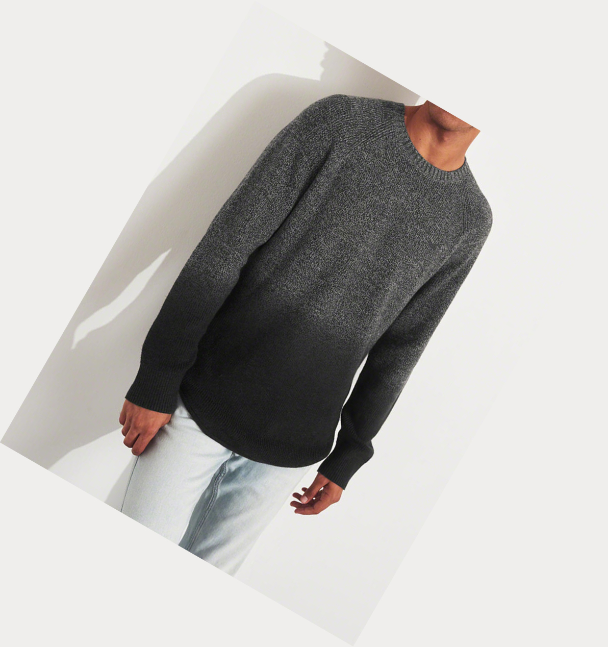 Dark Grey Black Hollister Dip-Dye Crewneck Men's Sweaters | ZA-SILU693