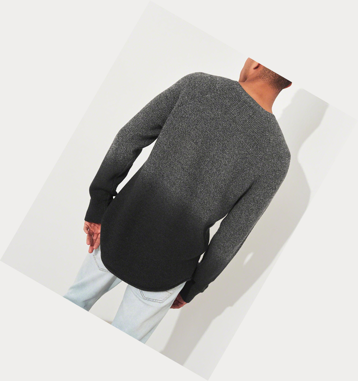 Dark Grey Black Hollister Dip-Dye Crewneck Men's Sweaters | ZA-SILU693