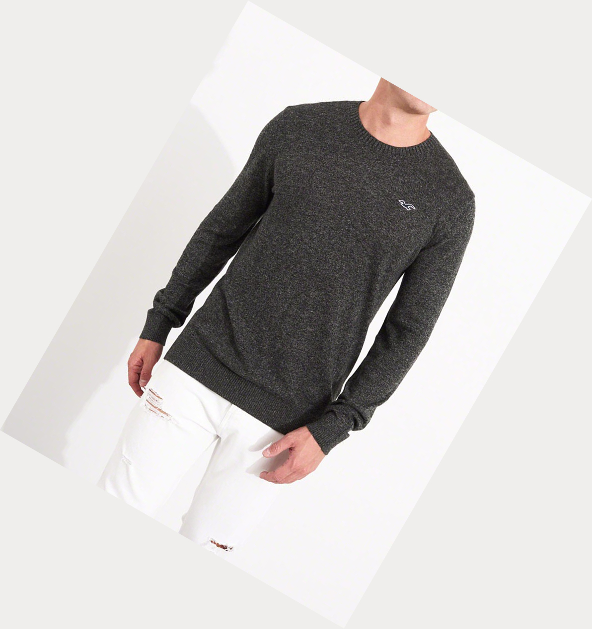 Dark Grey Hollister Lightweight Crewneck Men's Sweaters | ZA-BSVZ429