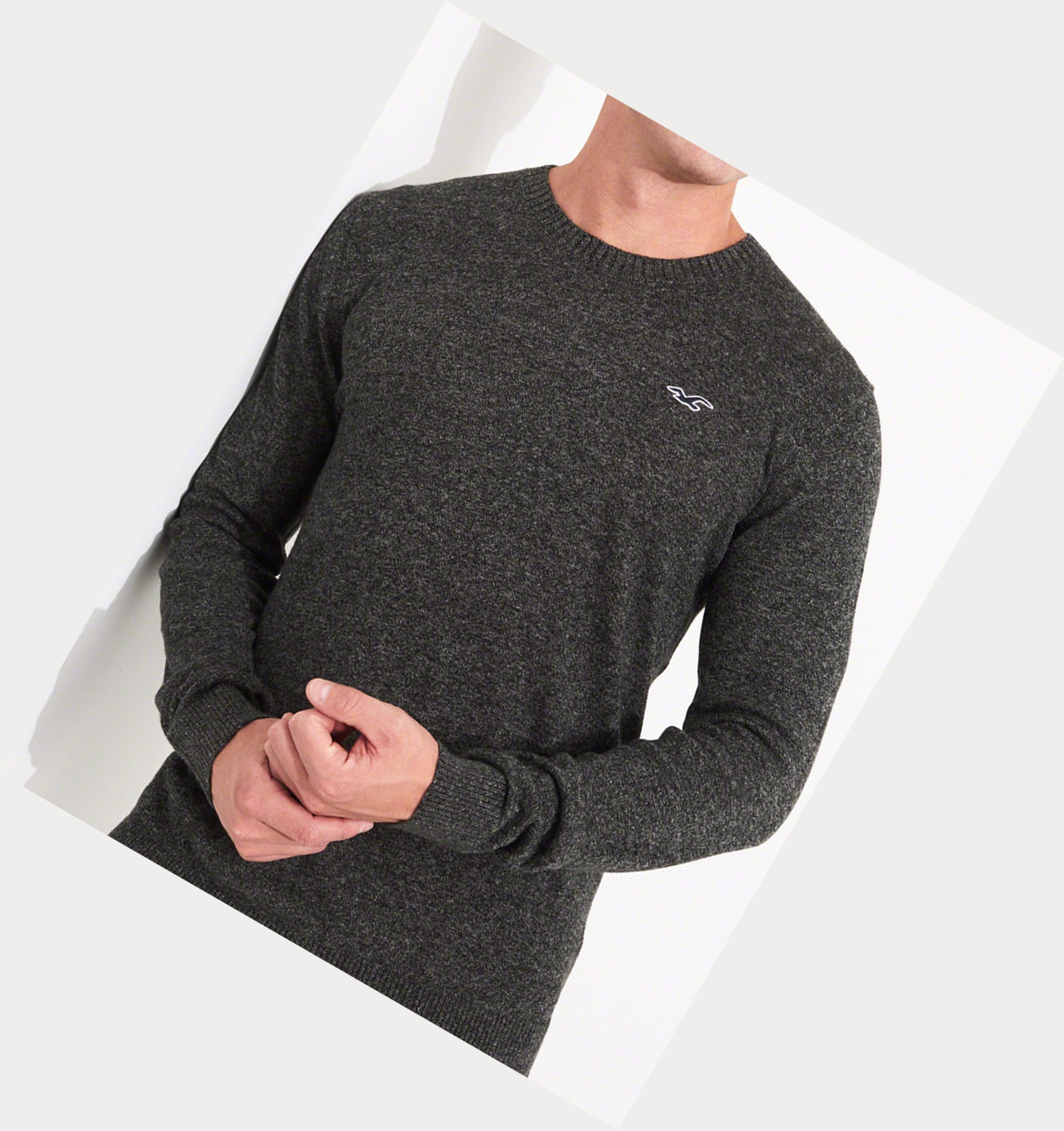 Dark Grey Hollister Lightweight Crewneck Men's Sweaters | ZA-BSVZ429