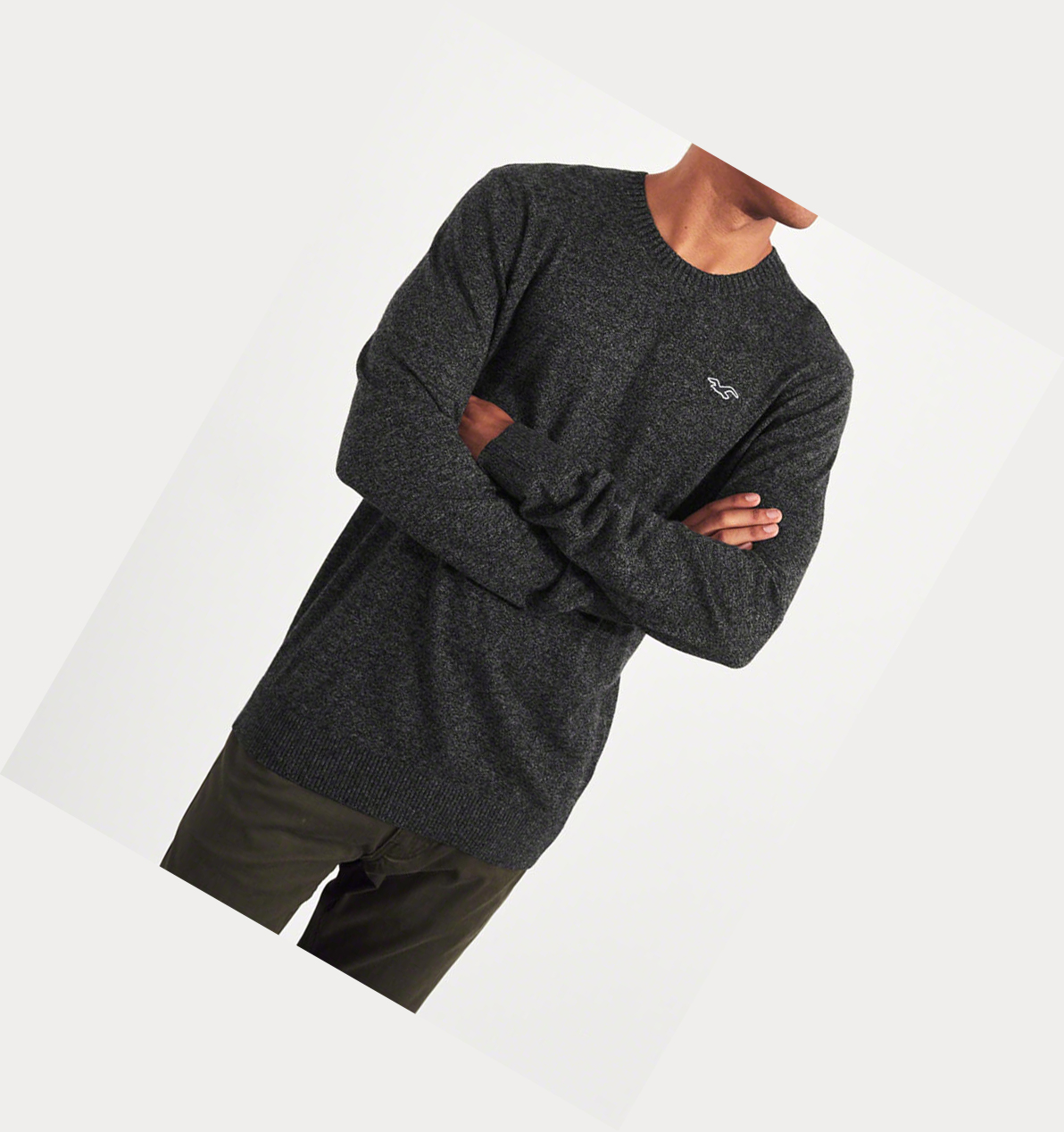 Dark Grey Hollister Lightweight Crewneck Men's Sweaters | ZA-ZMYJ091