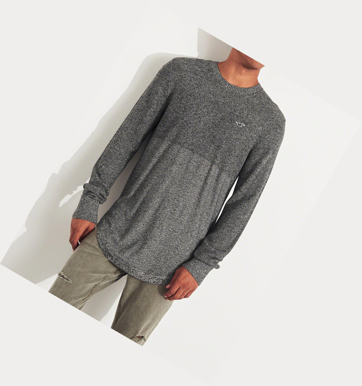 Dark Grey Hollister Lightweight Curved Hem Men's Sweaters | ZA-JGDL976