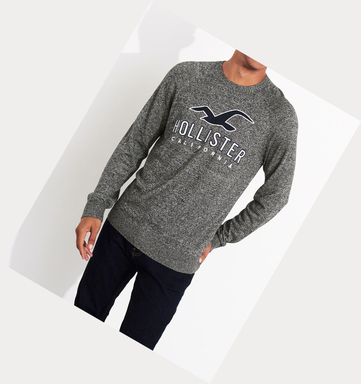 Dark Grey Hollister Logo Crewneck Men's Sweaters | ZA-WMTF480